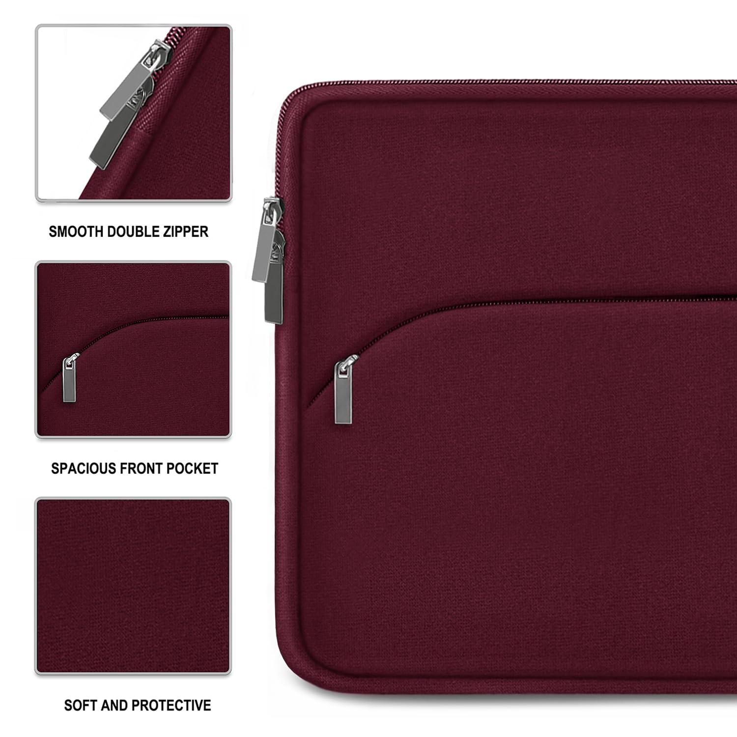 Funda protectora delgada para monitor portátil de 14 pulgadas, con bolsillo frontal, funda de transporte de viaje compatible con MacBook Air/Pro, HP, Dell, Lenovo, Acer, rojo vino