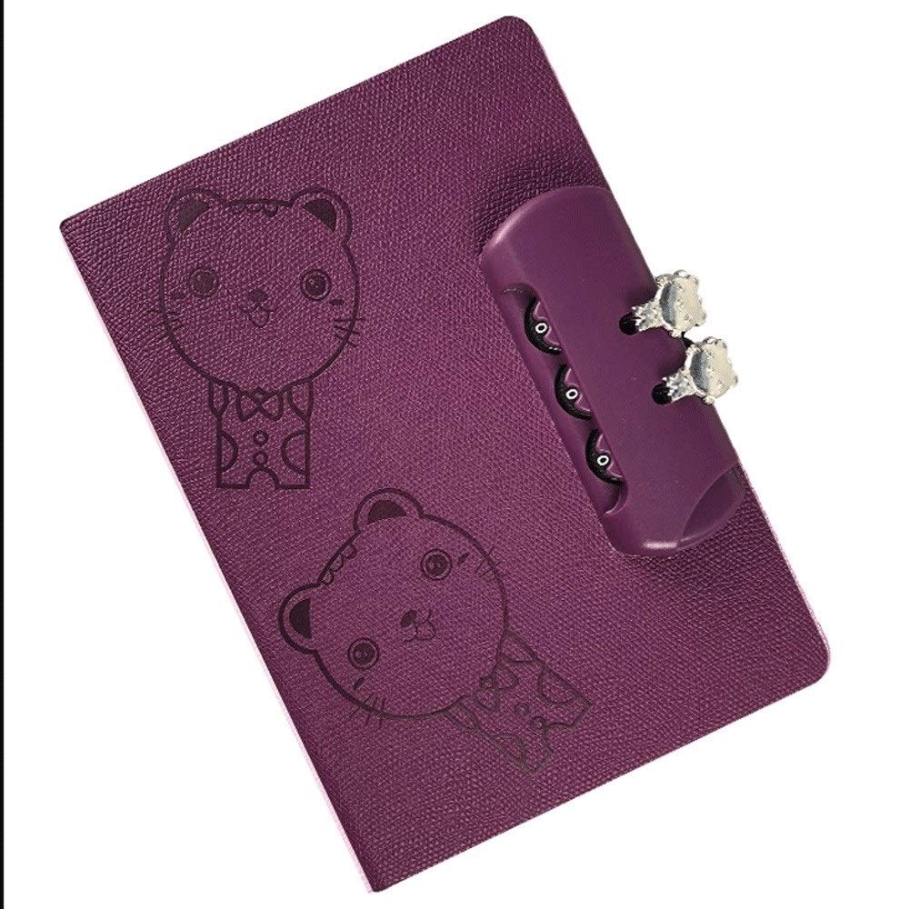 SePKUs Cuaderno de composición con cerradura Pu, planificador diario, libro, papelería escolar, regalos, cuaderno grueso (púrpura)
