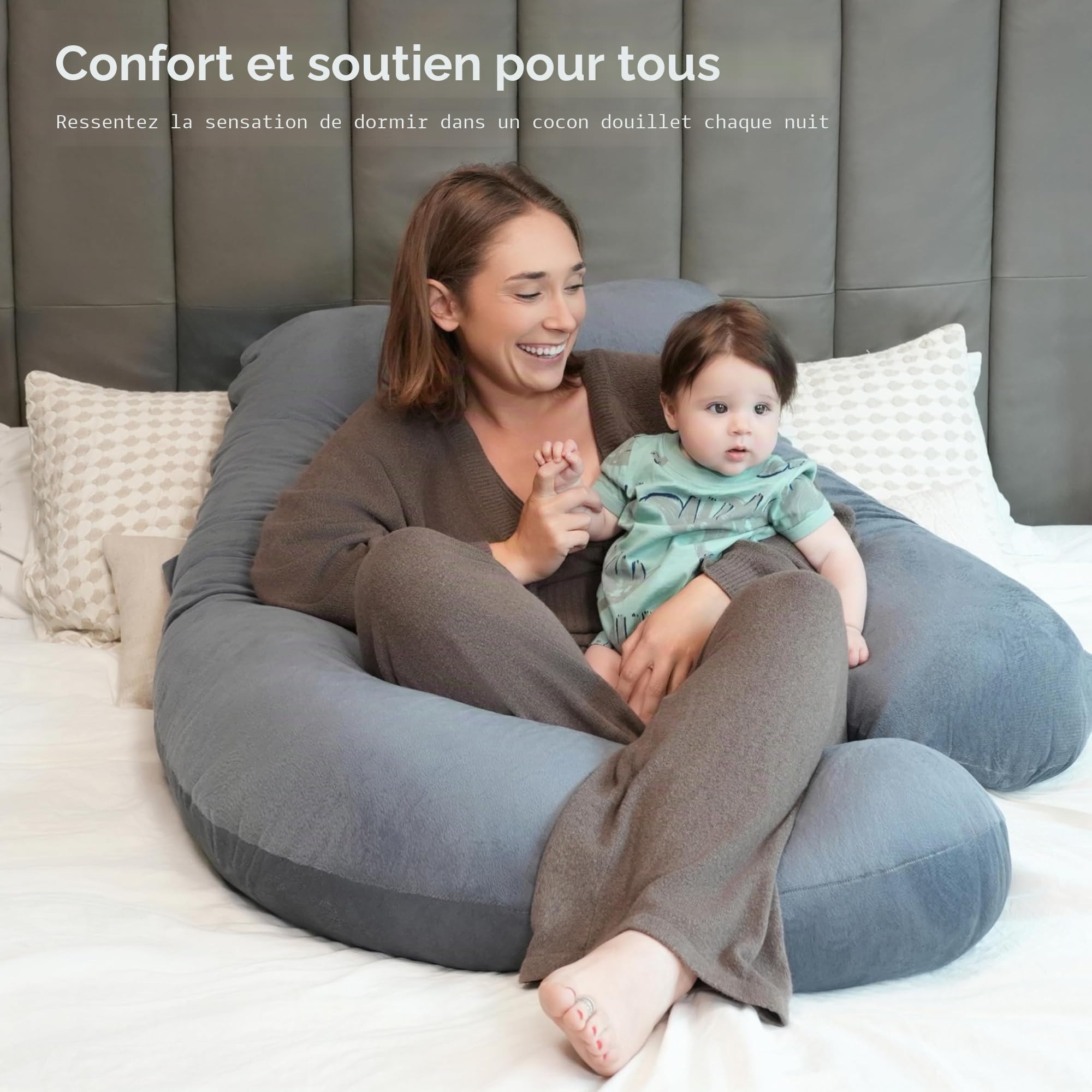 Coussin de Grossesse Ergonomique en U Housse Amovible | Coussin grossesse pour Dormir,coussin allaitement Soutien Corporel Intégral pour Adulte-L'Essentiel de la Maternité