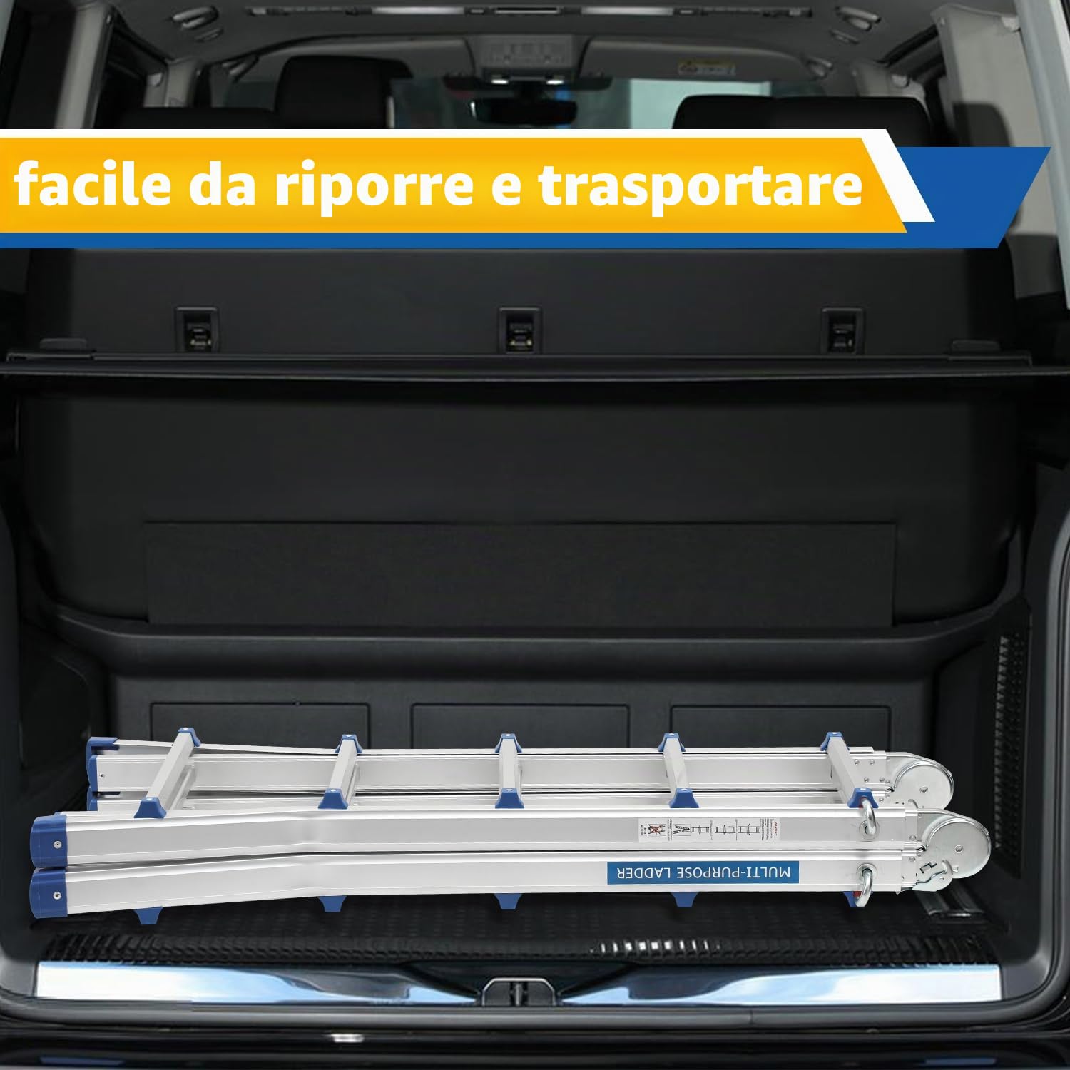 Scala Multiuso in Alluminio 4 in 1 - 513 cm, 4 x 5 Pioli, Telescopica, Capacità 150 kg, a Scorrimento Con Supporto Su Entrambi i Lati
