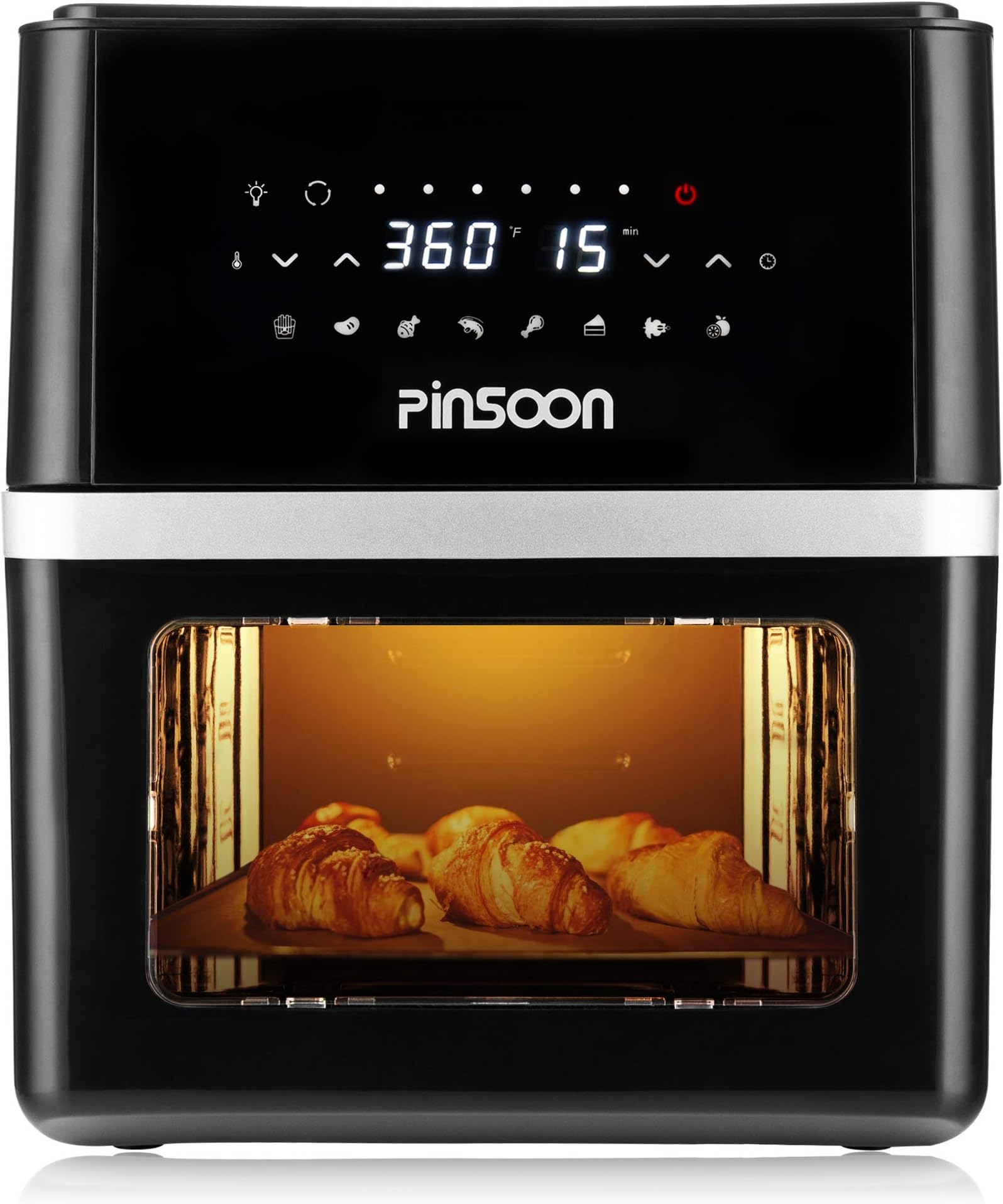 PINSOON Air Fryer Oven 10 QT with 31 Recipes, 360 degree Of Super-Heated Cyclonic Air, 8 Cooking Presets and 11 Accessories, LED Touch Screen and Auto-Shutoff Safety System