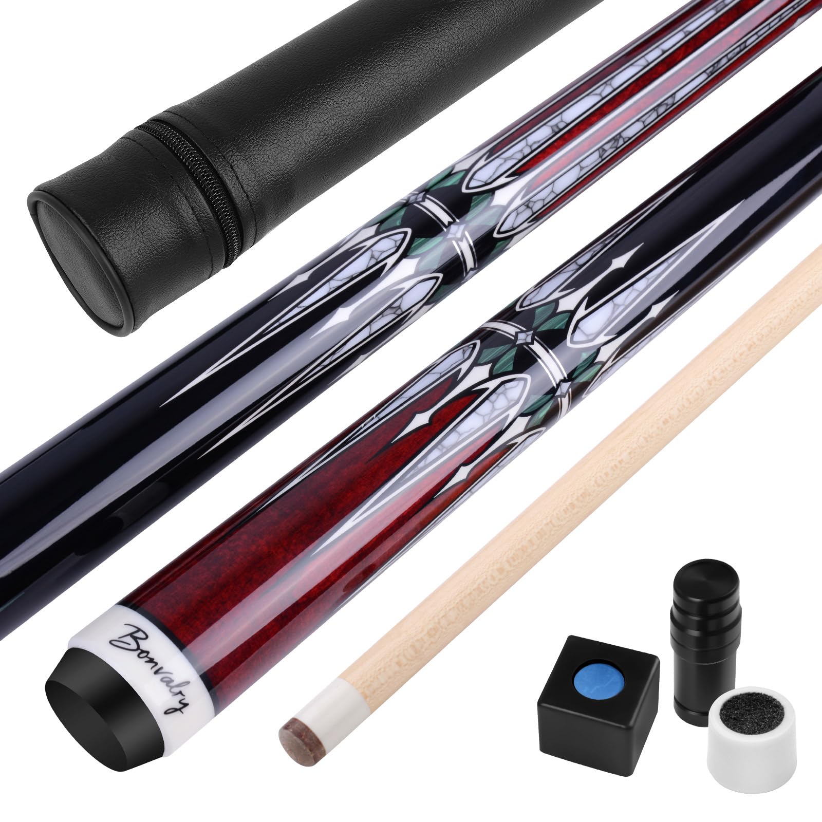 Bonvalry Pool Cue Kit - Stained Maple 58 Inch Pool Stick with Hard Case and Accessories for Billiards Enthusiasts
