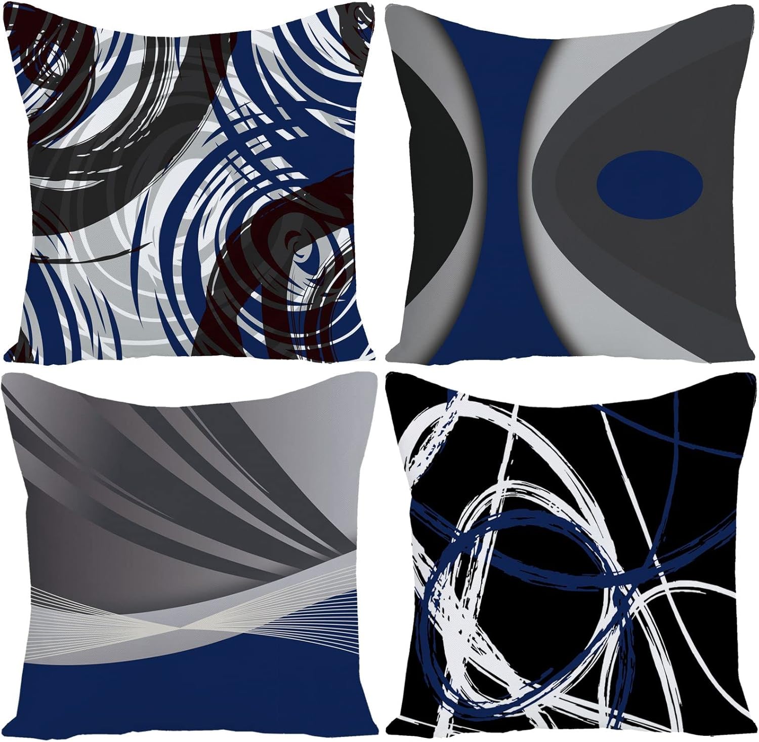 Amazon.com: EZVING Set of 4 Throw Pillow Covers Modern Abstract Dark Blue Stripes Gray Black ...