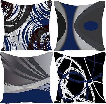 Set of 4 Throw Pillow Covers Modern Abstract Dark Blue Stripes Gray Black White Acrylic Bold Grey Decorative Pillow Cases Home Decor Square 18x18 Inches Pillowcases