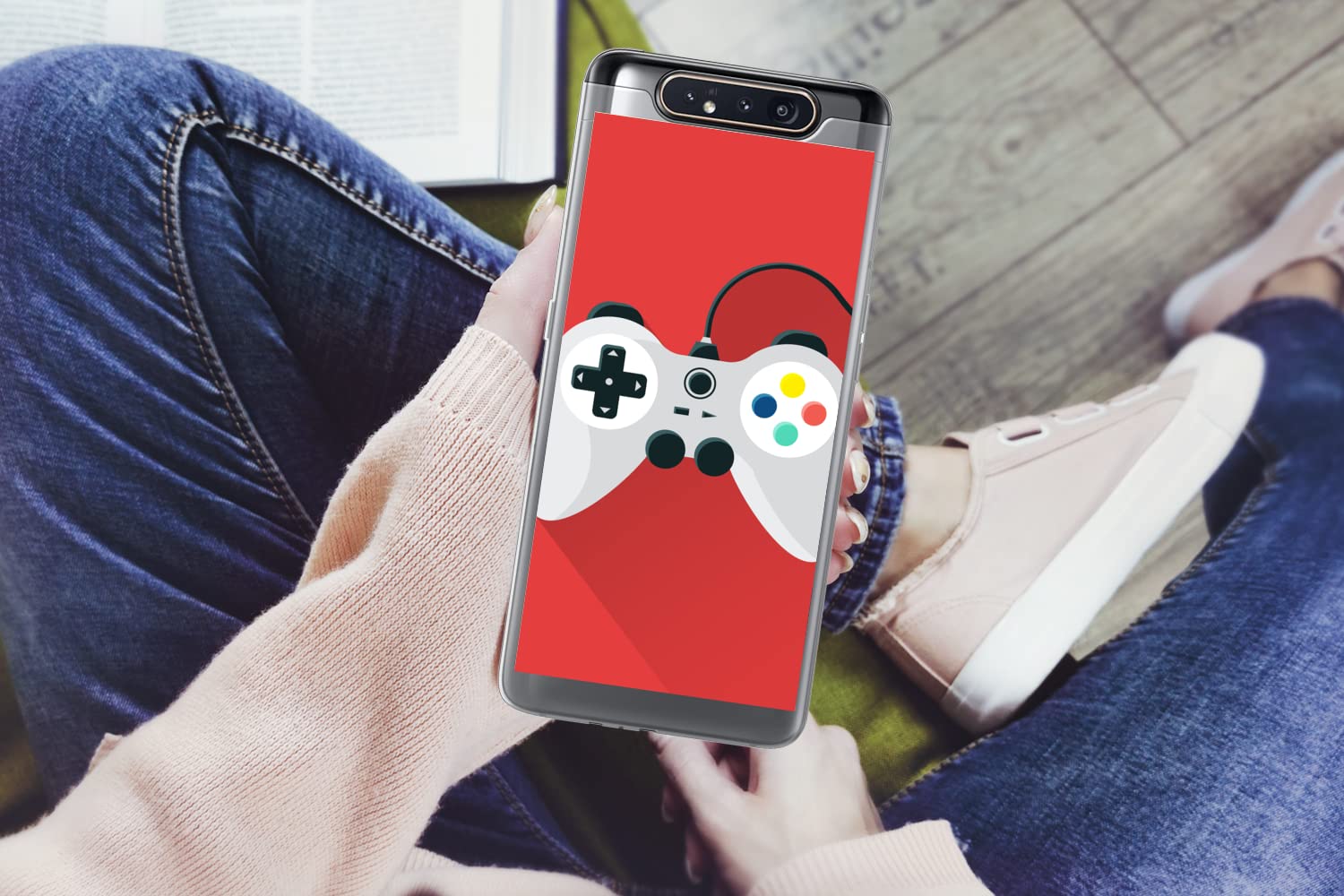 MuchoWow Funda para Samsung Galaxy A80 - Mando - Gaming - Rojo - Funda de Silicona/Funda Blanda para teléfono móvil