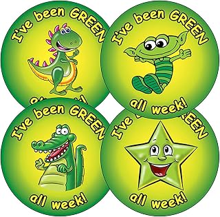 175 Mixed Image Green all Week Star Animals School Behaviour Praise Reward Stickers 37mm Primary Teaching Services