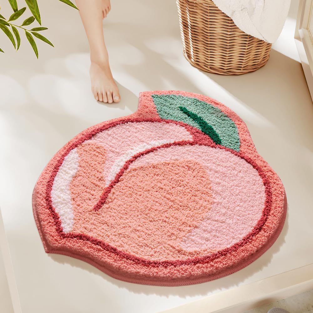 Ankah Fruit Bath Mats Cute Bathroom Rugs, Particularly Absorbent, Very Soft, and Dry Fast That Fits for Kid's Room, Bathroom or Other Room, 22.1" x 25.6", Peach