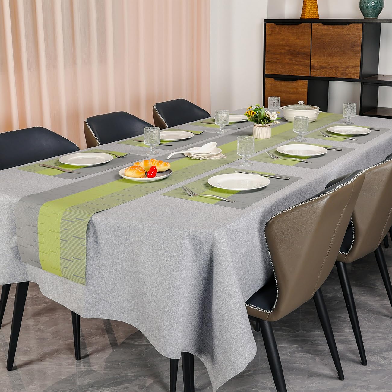 Chitomars Placemats Set of 8, Vinyl Woven Heat-Resistant Place Mats, Grey Grass Green - Image 9
