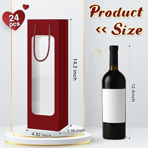 Miniatura 16 de Tioncy 24 bolsas de regalo de botella de vino individual de Navidad, bolsas de champán para bodas a granel con ventana transparente, cajas Negro