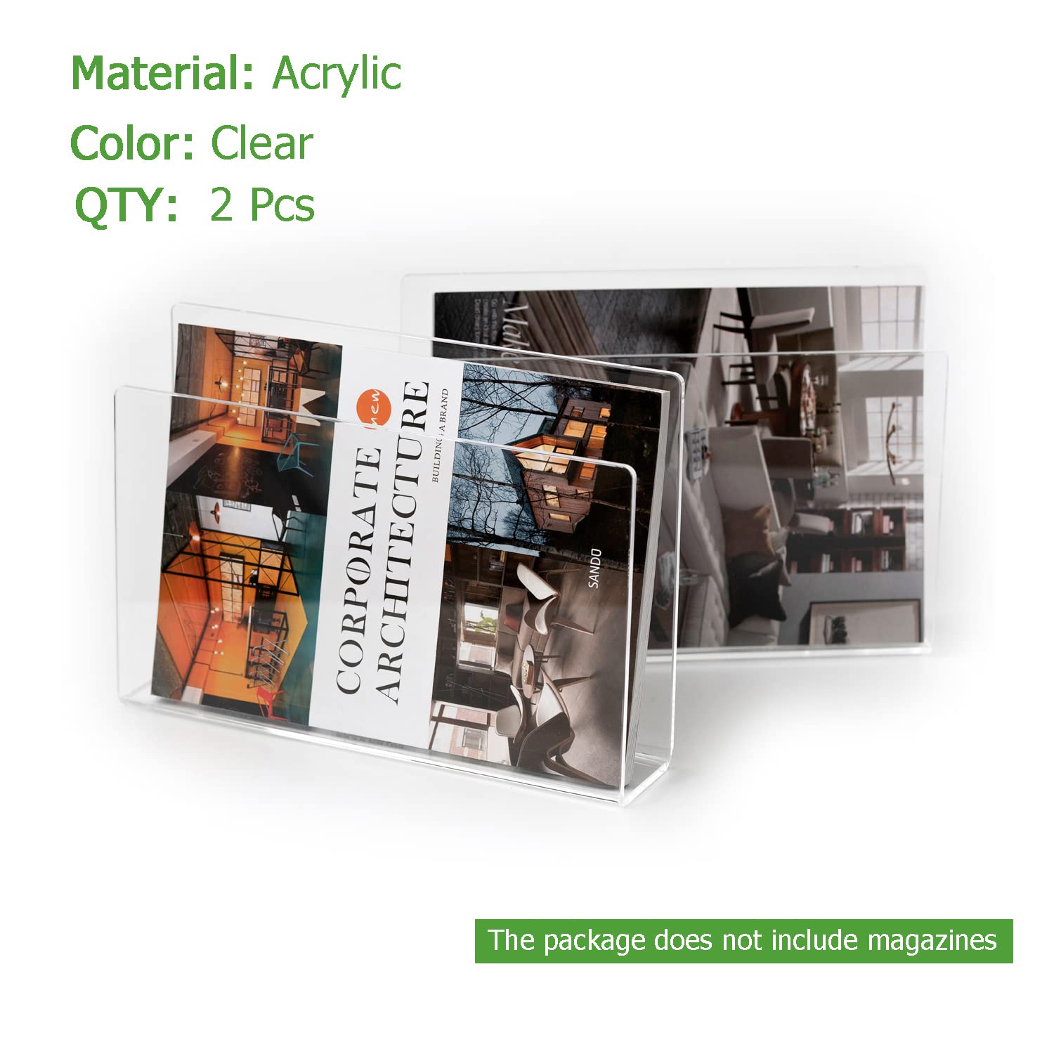 2 Stück Zeitschriftenhalter, Wandhalterung, transparentes Acryl-Zeitschriftenständer, Organizer, Ordner, Bücherregal, Aktenregal für Wartezimmer, Wohnzimmer, Büro, Zuhause