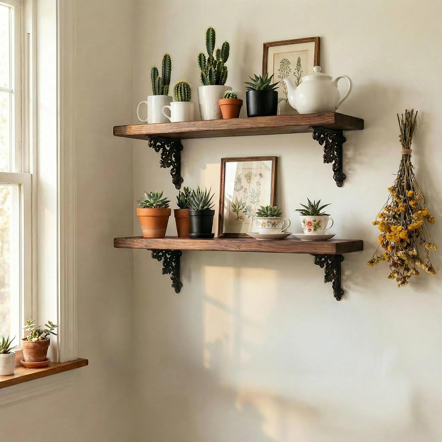 Z metnal Decorative Shelf Brackets, 5.3 inch Cast Iron Metal Bracket, Decor Corner Brackets, Wall Decor, Modern Shelving Bracket for DIY Floating Shelves, 4 Pcs (Screws Not Included)