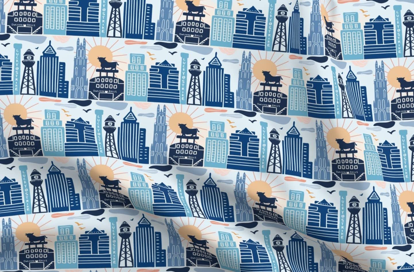 Spoonflower Fabric - North Carolina Durham Nc Landmarks Cityscapes Baseball Stadium Printed on Upholstery Velvet Fabric Fat Quarter - Upholstery Home Decor Bottomweight Apparel