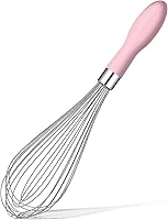 Rainspire 12-Inch Pink Stainless Steel Balloon Whisk with Silicone Handle - Durable for Beating Eggs, Whipping Meringue & Blending Batters
