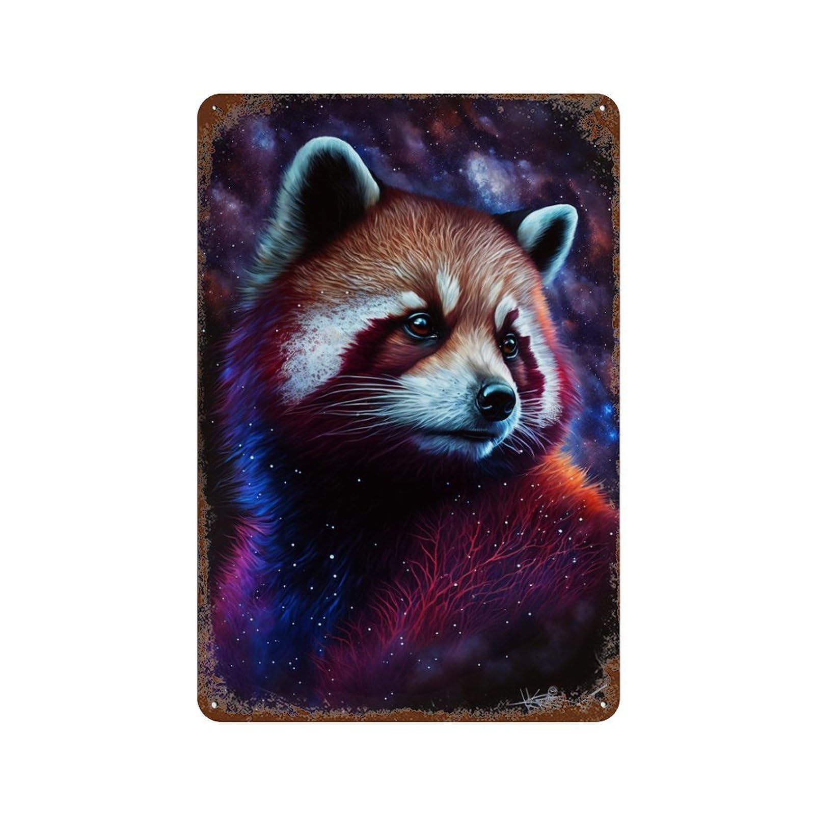 Cosmic Red Panda Art Print-10 11.8"x7.9" Aged Metal Wall Plaque, Novelty Wall Decor for Shed, Workshop And Garage Wall Decor