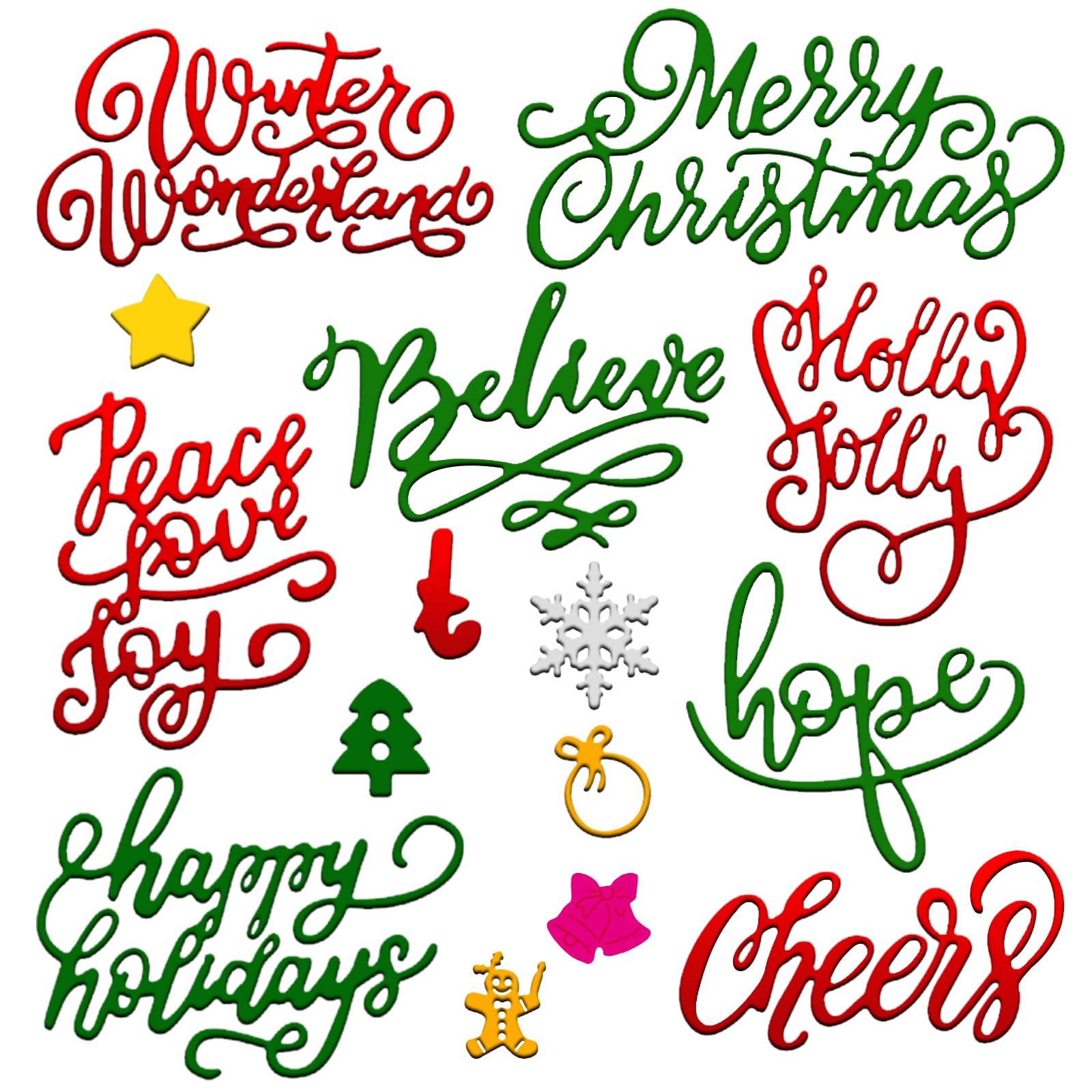 21 Pieces Christmas Die Cuts Words Cutting Dies Christmas Snowflake Tree Bell Snowman Gingerbread Cut Stencils for Xmas Scrapbooking Card Album Craft Making Supplies