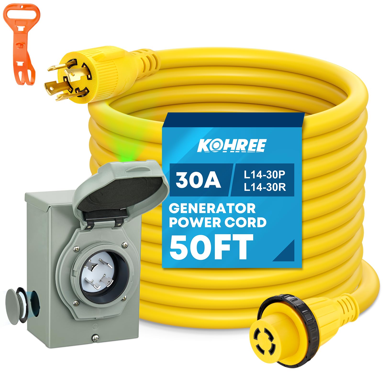 COWKING PS-30A＋　Hi-Endケーブル付き Amazon.com: Kohree 50 Feet 30 Amp Generator Cord and Power Inlet