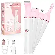 Bikini Trimmer Women & Body Shaver: 4-in-1 Painless Pubic Hair Remover for Sensitive Skin, Rechargeable & IPX7 Waterproof for Wet & Dry Use, for Face/Eyebrows/Nose/Underarms/Legs