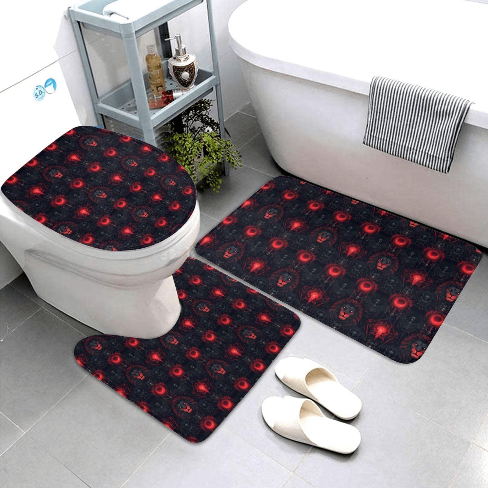 Tapis de salle de bain antidérapants lavables lot de 3 lion rouge gothique