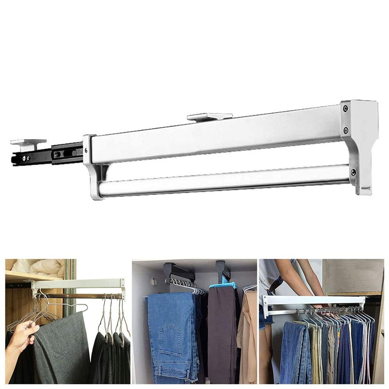 Cintre de pantalon 25 kg télescopique avec rail en acier coulissant pour penderie