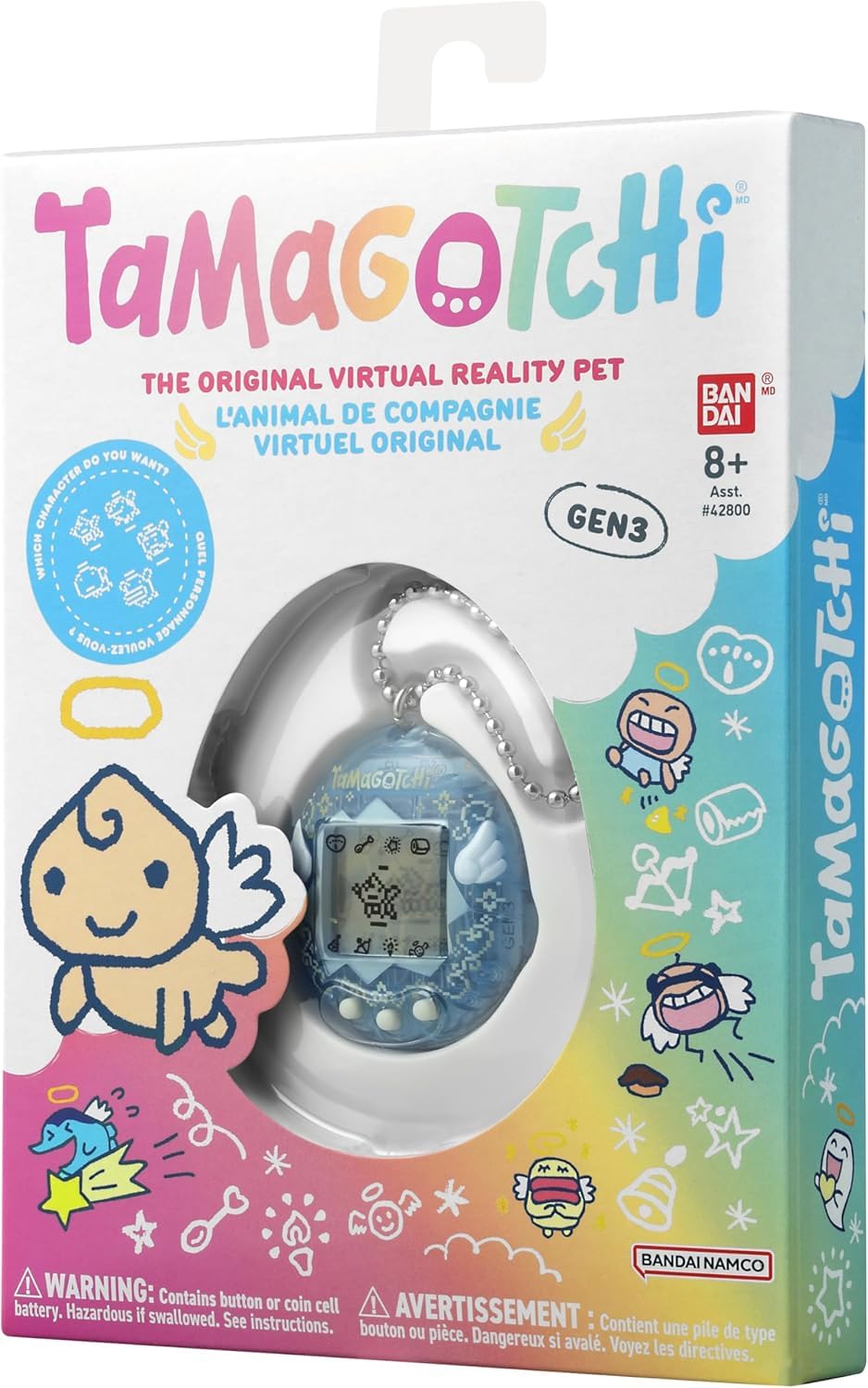 BANDAI Tamagotchi Angel Mascota Virtual Sky, Multicolor 42990 | Conviértete en su ángel guardián: aliméntalo, cuídalo, Juega y ayúdalo a evolucionar. ¡Una Mascota Celestial! +8 años — view 8