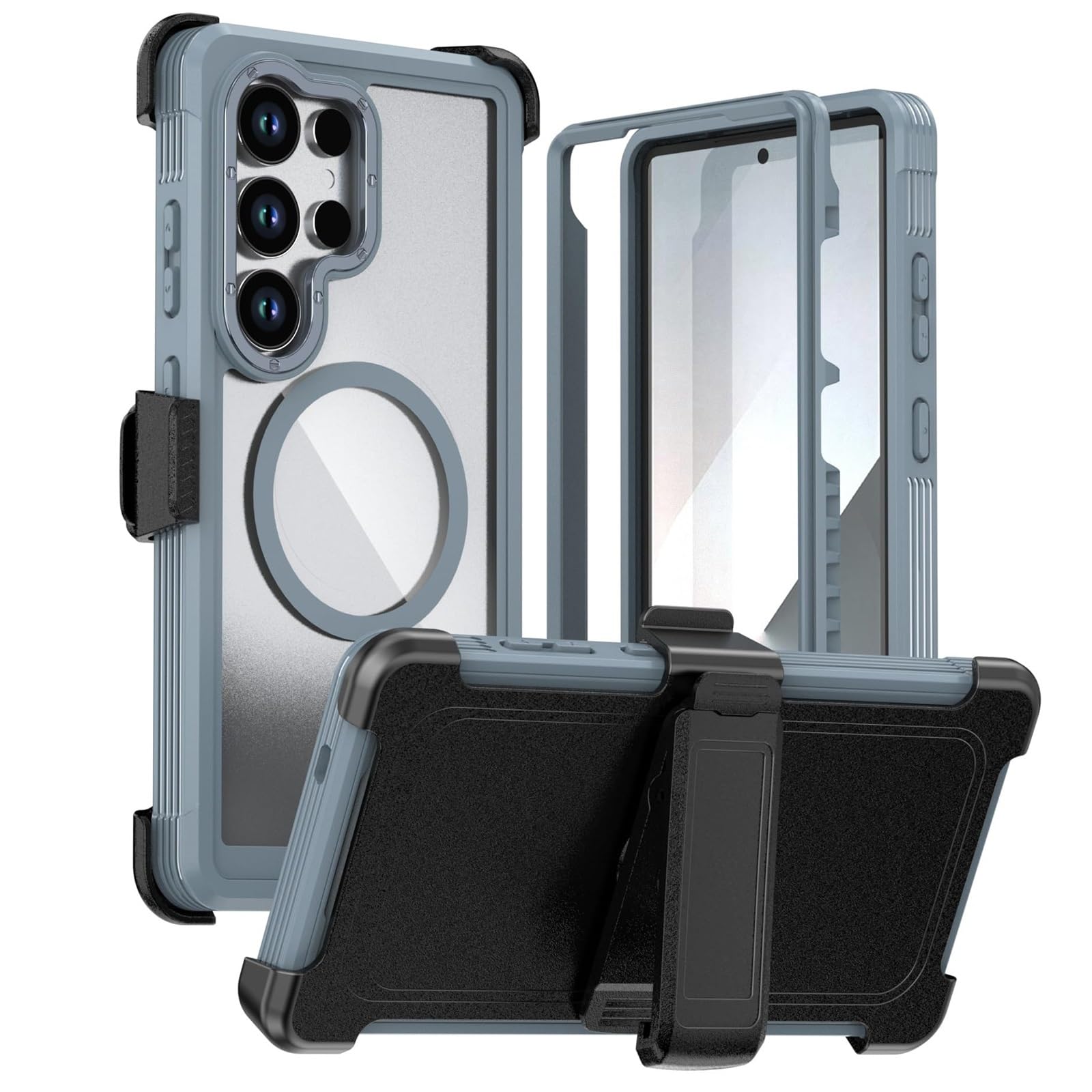 Coque Samsung S26 Plus antichoc étui transparent bleu avec support