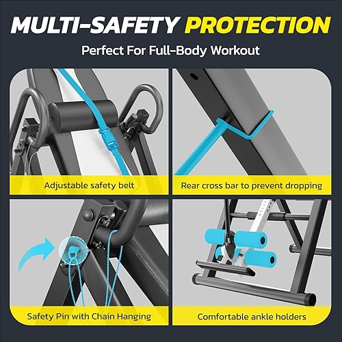 Miniatura 5 de YOLEO Tabla de inversión, resistente, de gravedad, con reposacabezas y cinturón protector ajustable, máquina de estiramiento de espalda para terapia