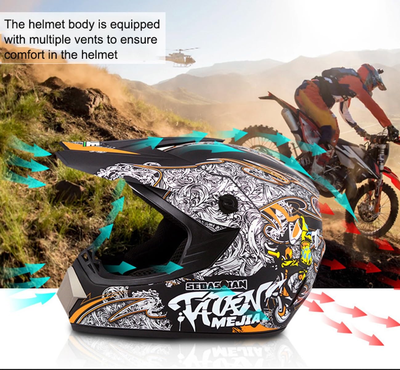 Zestaw kasków motocrossowych, młodzieżowy, dziecięcy | Pełnotwarzowy kask motocyklowy MTB Off Road Sports Downhill Enduro ATV BMX Quad Dirt Bike Kask