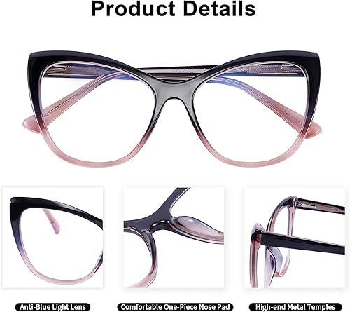 Miniatura 4 de FEISEDY Trendy Cateye TR90 - Bisagras de resorte con bloqueo de luz azul, gafas para computadora para mujer, B2676