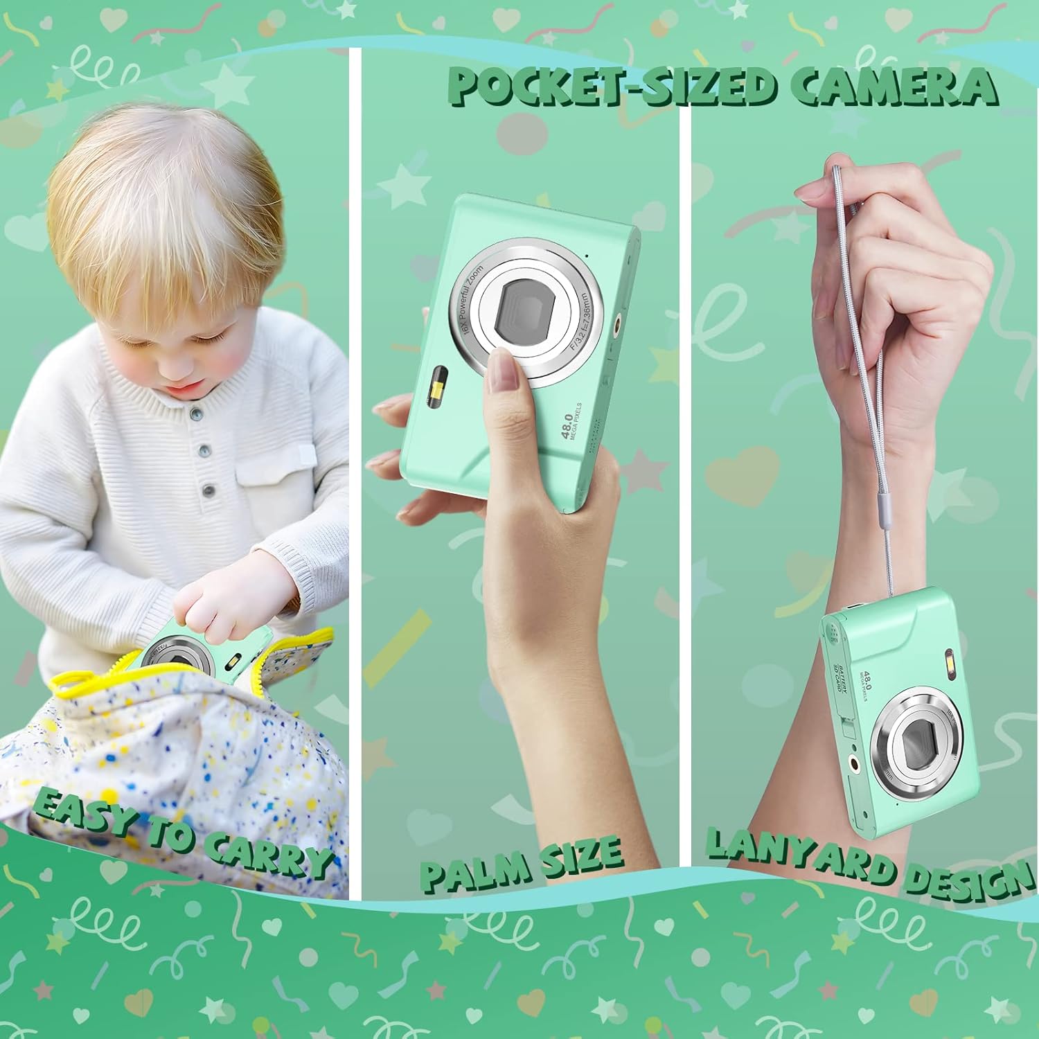 Bofypoo, fotocamera digitale, fotocamera autofocus 32G, scheda FHD 1080P, 48 MP, con zoom digitale 16x, fotocamera compatta, mini fotocamera portatile per adolescenti, studenti, principianti (verde) Bofypoo, fotocamera digitale, fotocamera autofocus 32G, scheda FHD 1080P, 48 MP, con zoom digitale 16x, fotocamera compatta, mini fotocamera portatile per adolescenti, studenti, principianti (verde)