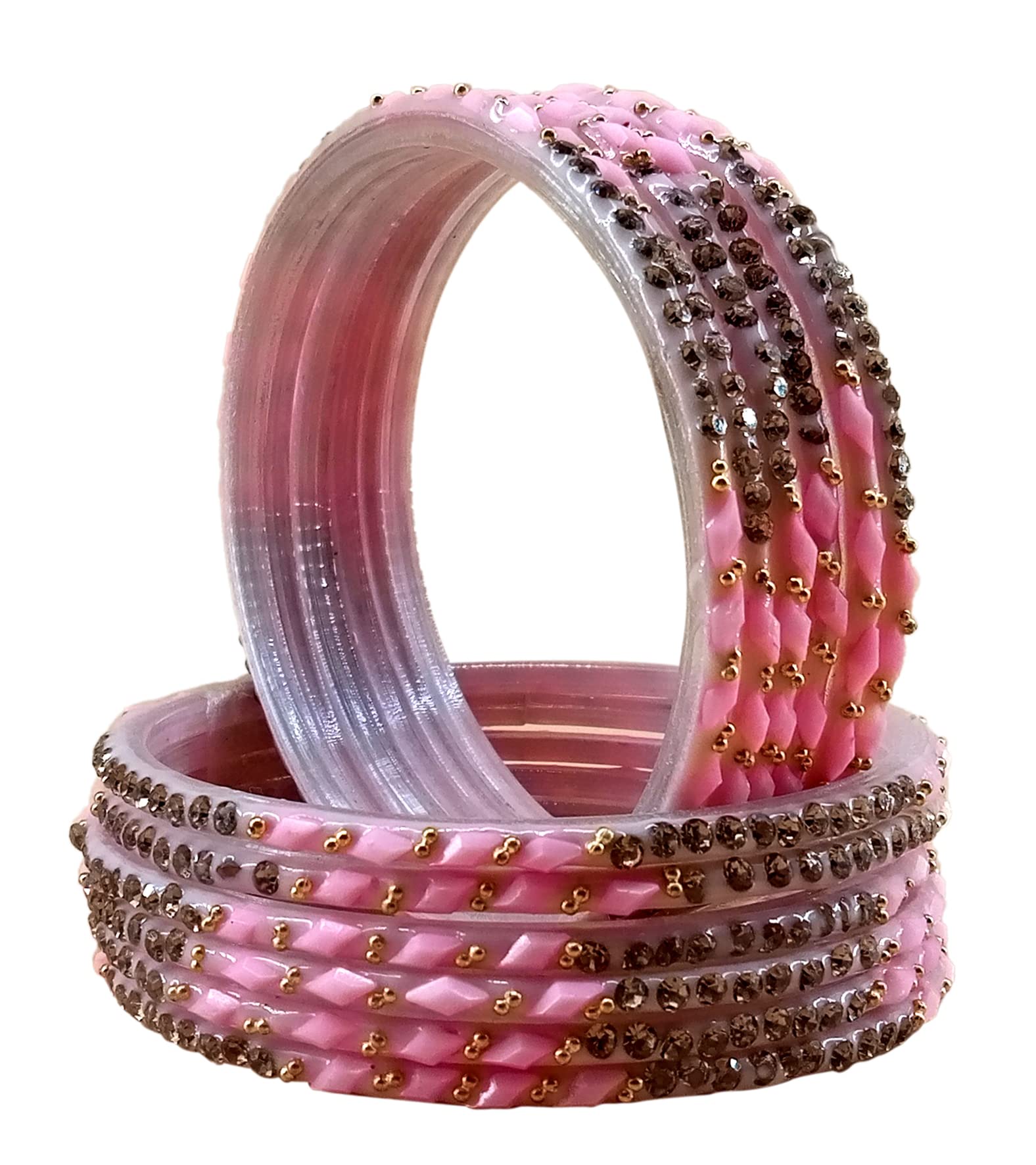 The Golden Cascade Cutting Design Glass Bangles for Women | Pearl Beads Gemstone Chudiyan | Party, Function, Wear Wedding Bangle for Girls | Kanch Chudi for Ladies |MRCD (B Pink, Large 2.8) (B0BPYD9DJ5) Amazon Price History, Amazon Price Tracker