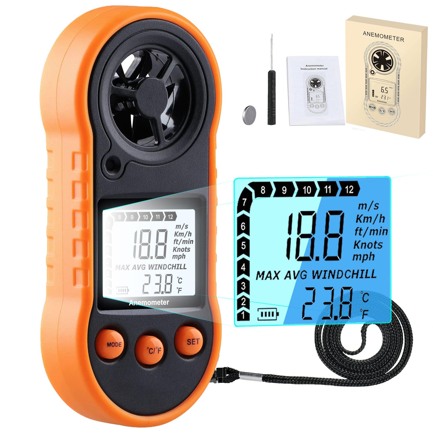 V·RESOURCING Handheld Digital Anemometer Wind Speed & Temperature Meter with Backlit LCD for HVAC, Drones, Sailing