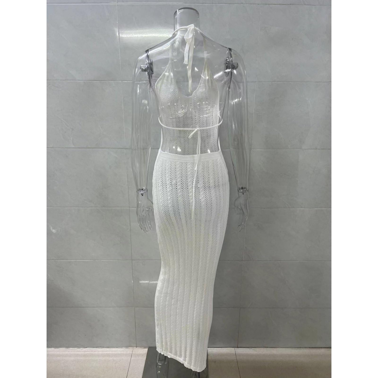 Copricostume Estivo all'Uncinetto da Donna Senza Maniche con Spalle Scoperte E Schiena Scoperta Costumi da Bagno Lunghi da Spiaggia