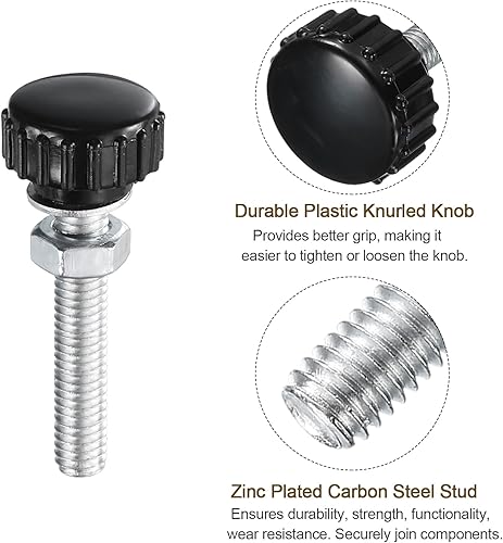 Miniatura 329 de uxcell Juego de 4 perillas moleteadas, tornillos de pulgar con tuercas y arandelas, rosca macho métrica M6 x 1.378 in, cabeza de plástico de 0.984