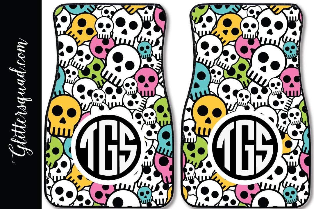 Glitter Squad Monogramed Car Mat Skulls (Set of 2)