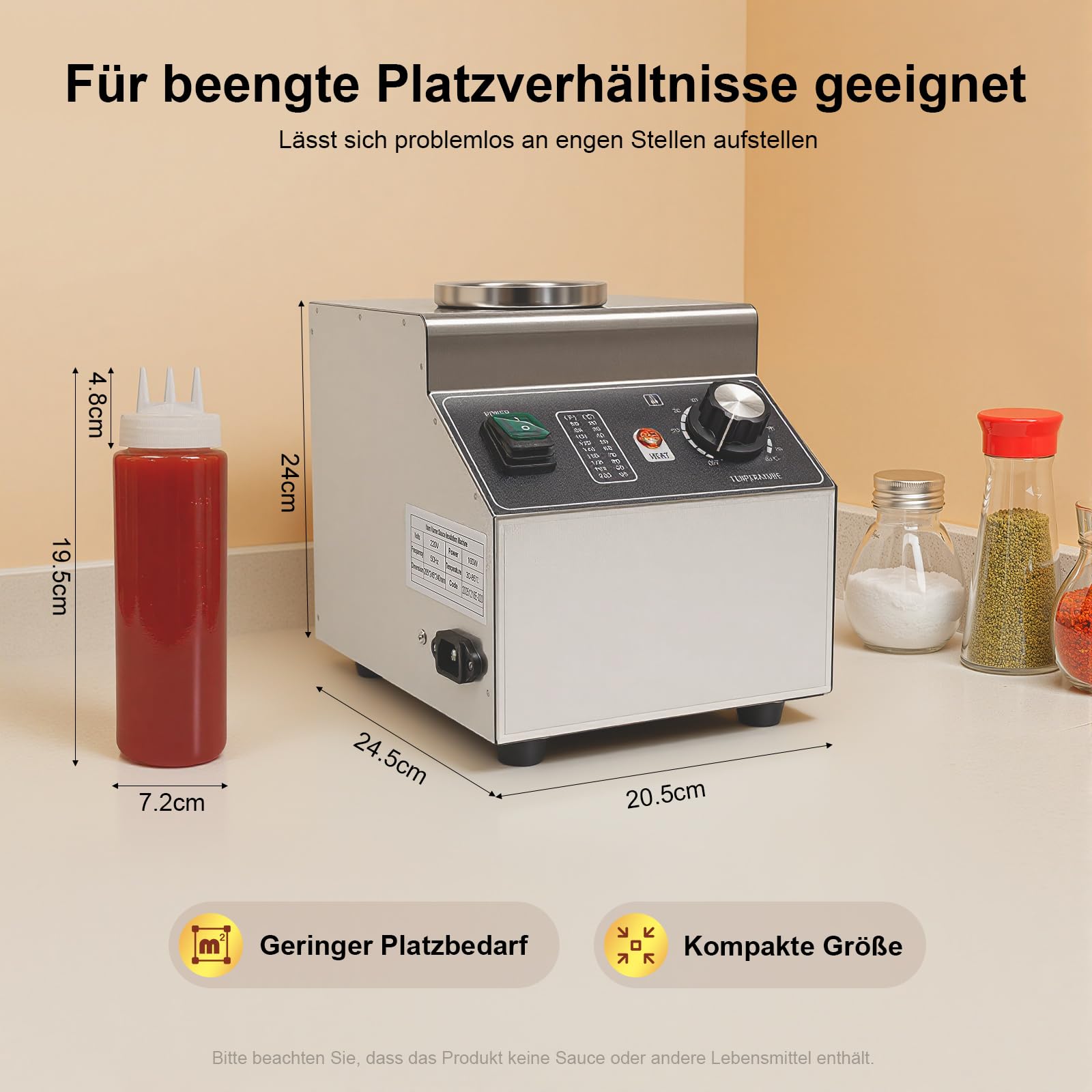 Scaldavivande elettrico per salse, 680 ml, bottiglia spremibile, controllo della temperatura 30-85 °C, dispenser per salse, scaldavivande, scaldavivande in acciaio inox, scaldavivande