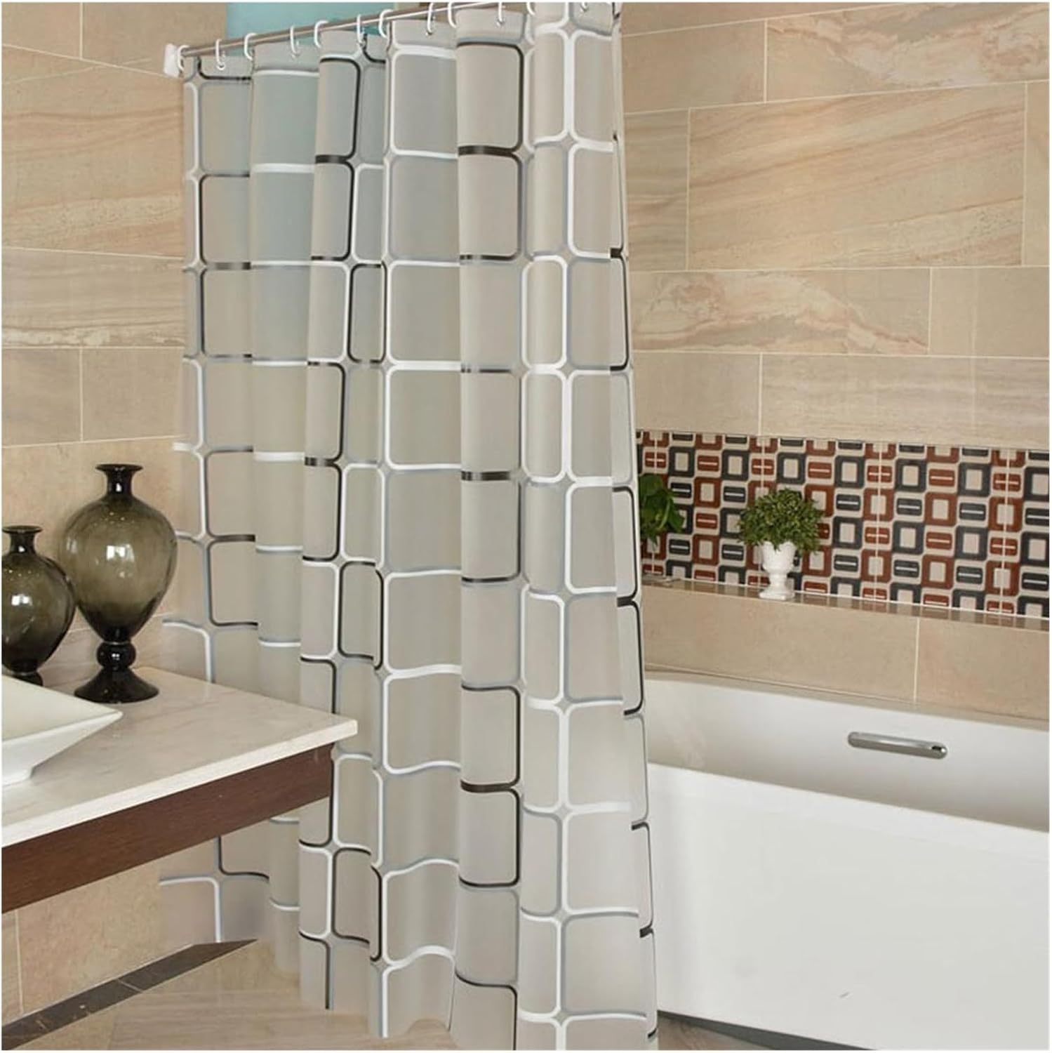 NYMFEA yaoqijie 40 Waterproof Shower Curtain Liner Transparent Mildew Curtain Bath for Bathroom Shower Curtain with 12 Hooks Lasting (Color : 180x180cm)