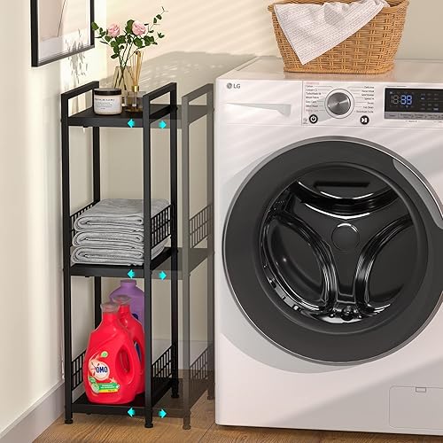 Miniatura 6 de Estantería metálica de 3 niveles, ampliable, independiente, estrecha, estantes abiertos, ideal para baño, cocina, lavandería, almacenamiento,