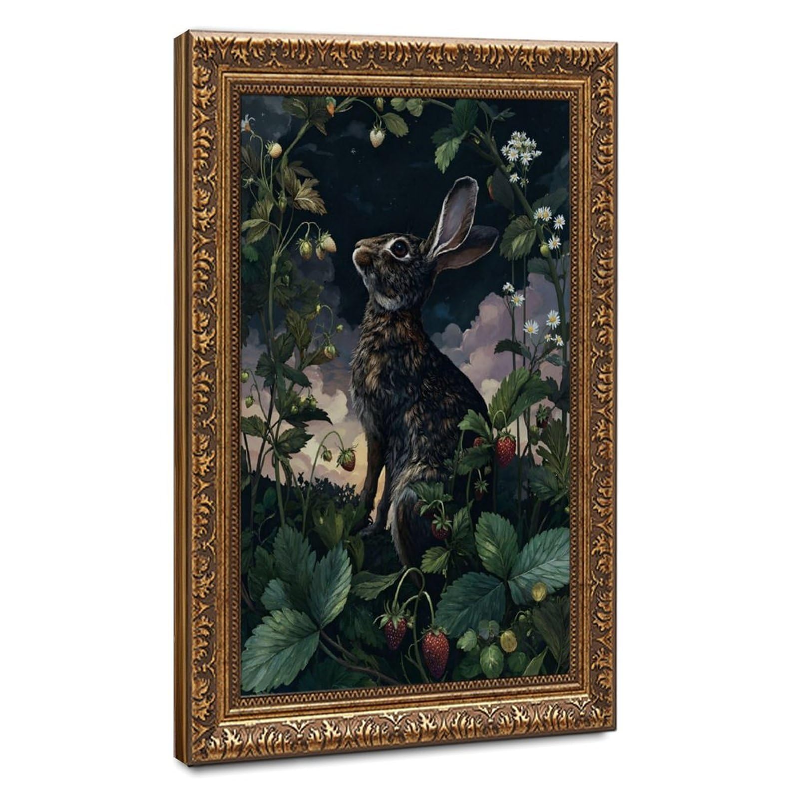 Bareronor Off-White Whimsical Rabbit Canvas Poster Bedroom Decor Landscape Office Room Decor Gift 24" L X 36" W