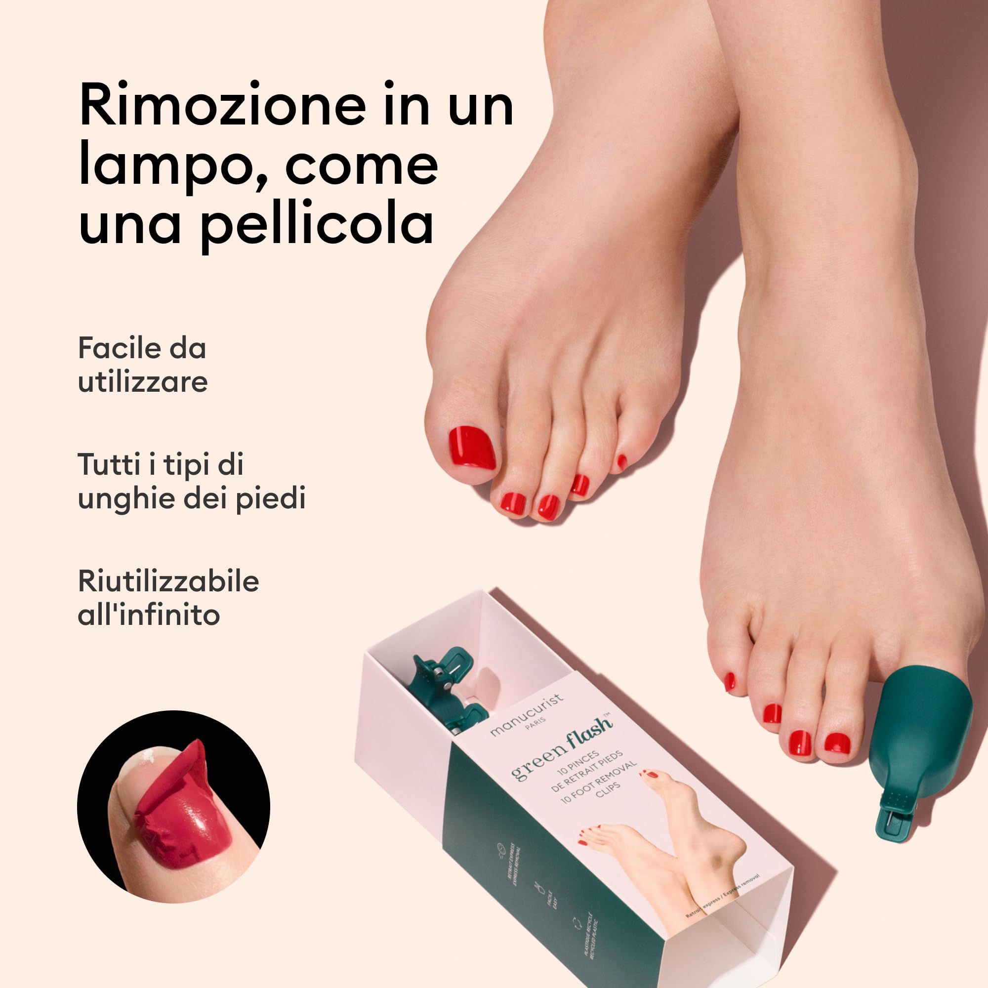 Manucurist - 10 Pinze per la rimozione dei piedi - Accessorio per la rimozione dello smalto semi permanente dei piedi - Rimozione morbida senza acetone o levigatura - Riutilizzabili a vita