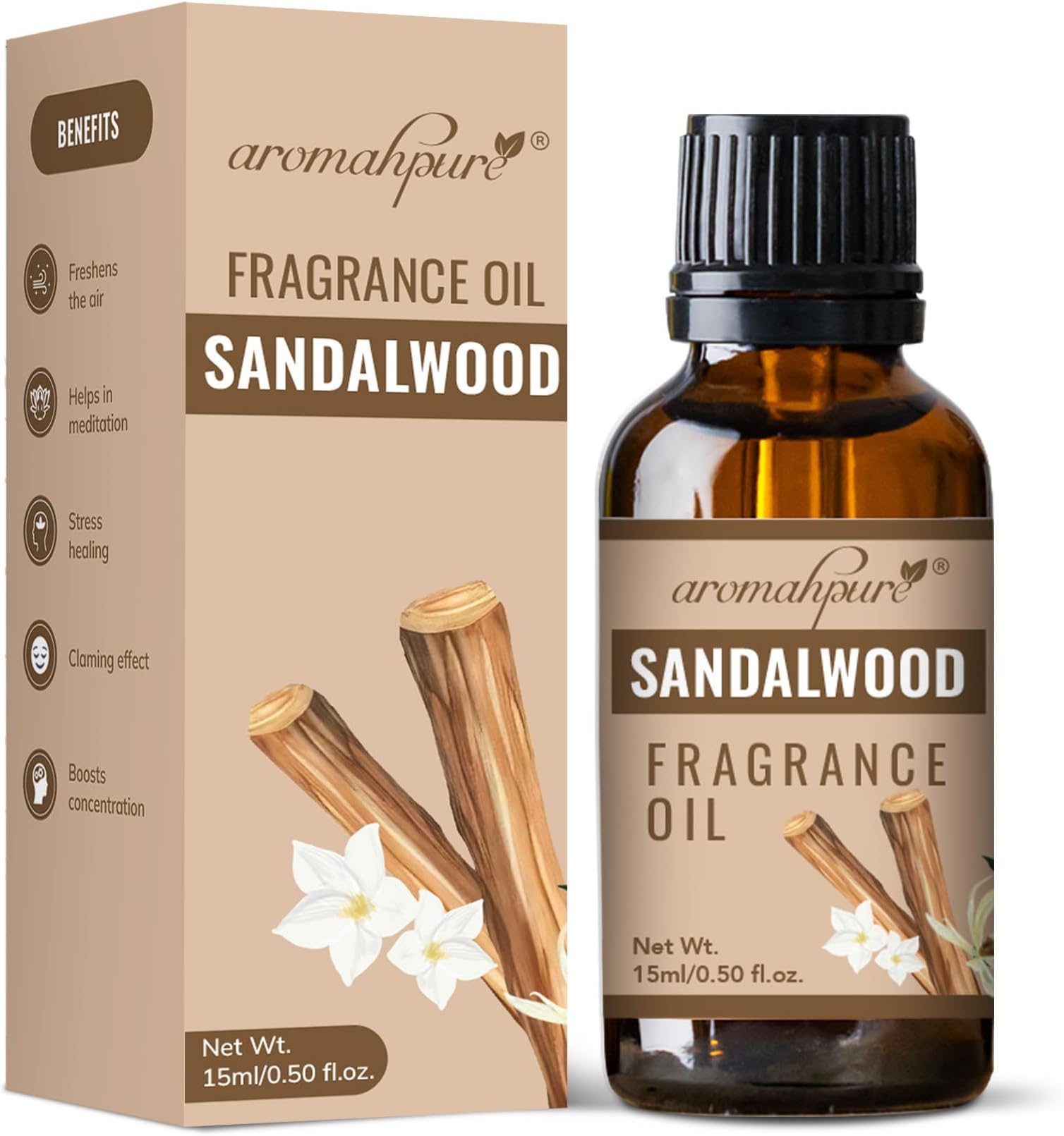 Aromahpure Fragrance Oil | 15 ml | Sandalwood Aroma Oil for Home Fragrance | Best for Aromatherapy | Helps in Meditation | Used in Diffusers, Candles, Air Fresheners, Soaps,IFRA Certified