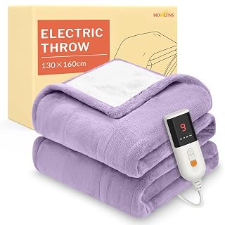 HOMLYNS LuxeHeat Heated Blanket Electric Blanket, Soft Flannel Sherpa Heated Throw, Heating Blanket with 9 Heat Settings, 10 hrs Timer Auto Shut Off (160x130 cm, Purple) - Amazon product rated Grade A
