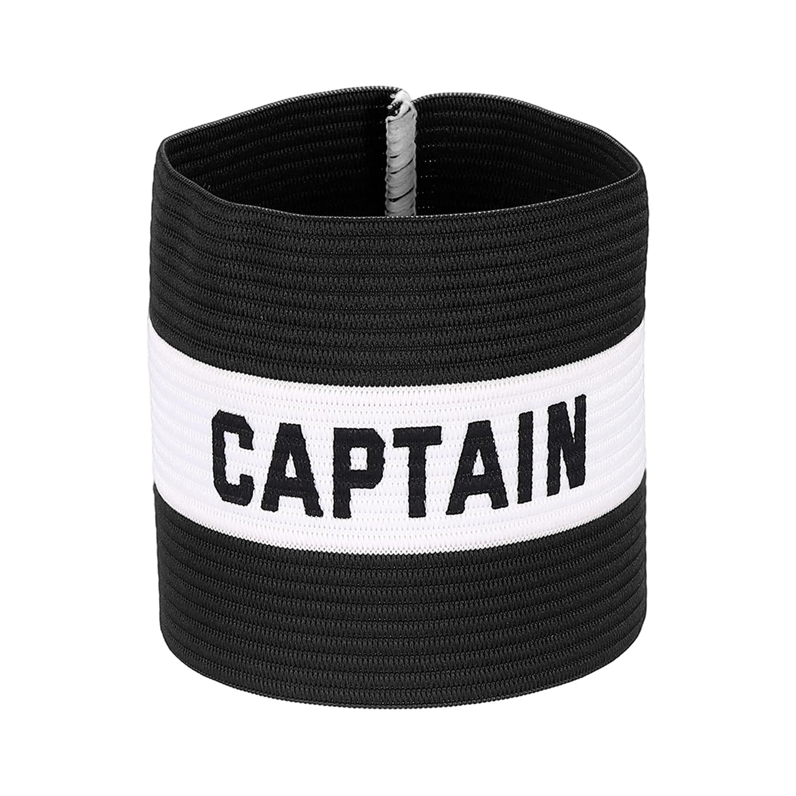 YELARXI Captain Armband, Soccer Captain Arm Bands Elastic Adjustable Leader Armbands Team Sport Rugby Player Band 5.1x3.4 In & Black/White-Fit for (Football/Basketball Training)