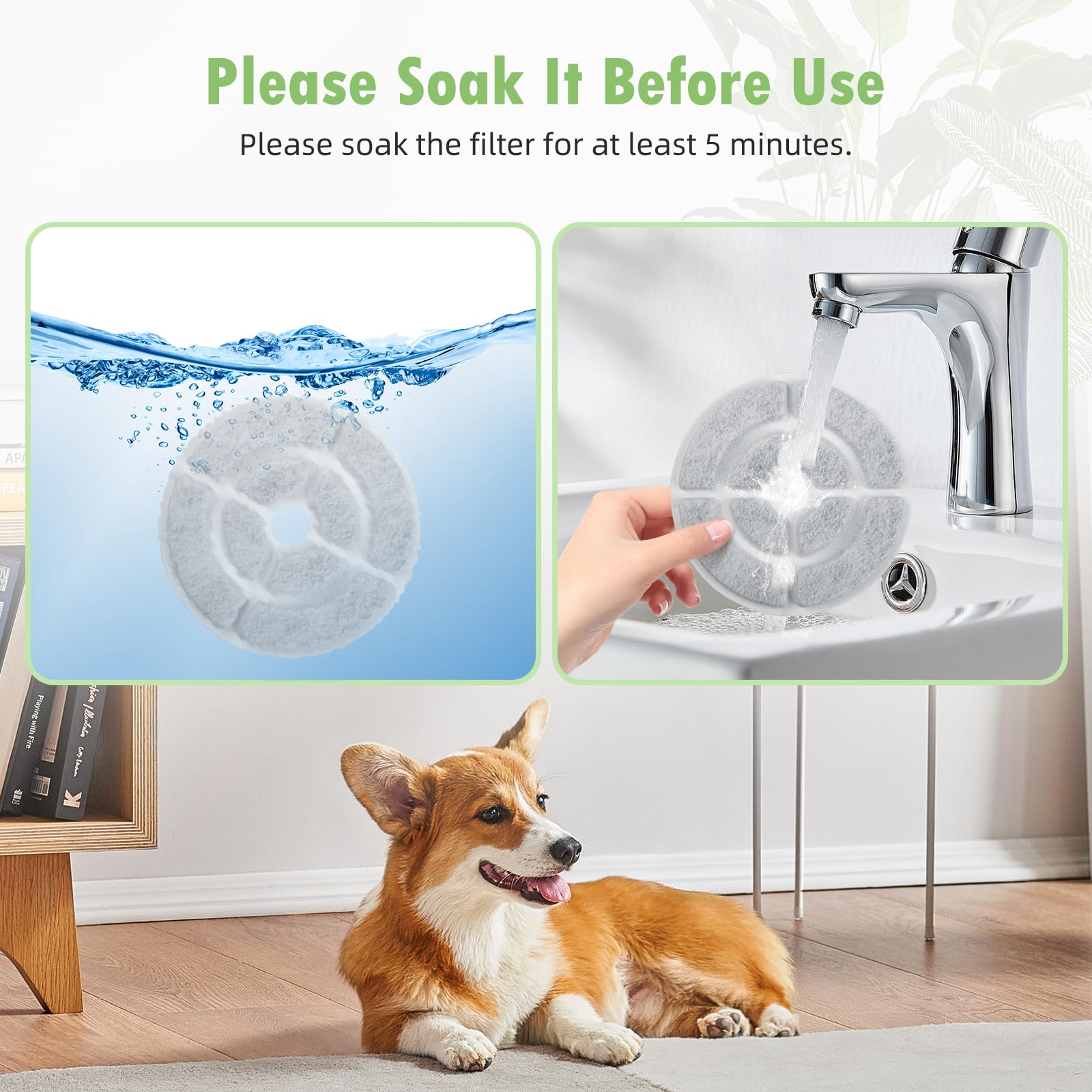 12 Stück 17,8 cm Aktivkohlefilter und Schwämme für SIBAYS 9,5 l Hundewasserbrunnen, 18 cm große Filter für Kastty 9 l große Hundewasserbrunnen, 12 Filter + 12 Stück