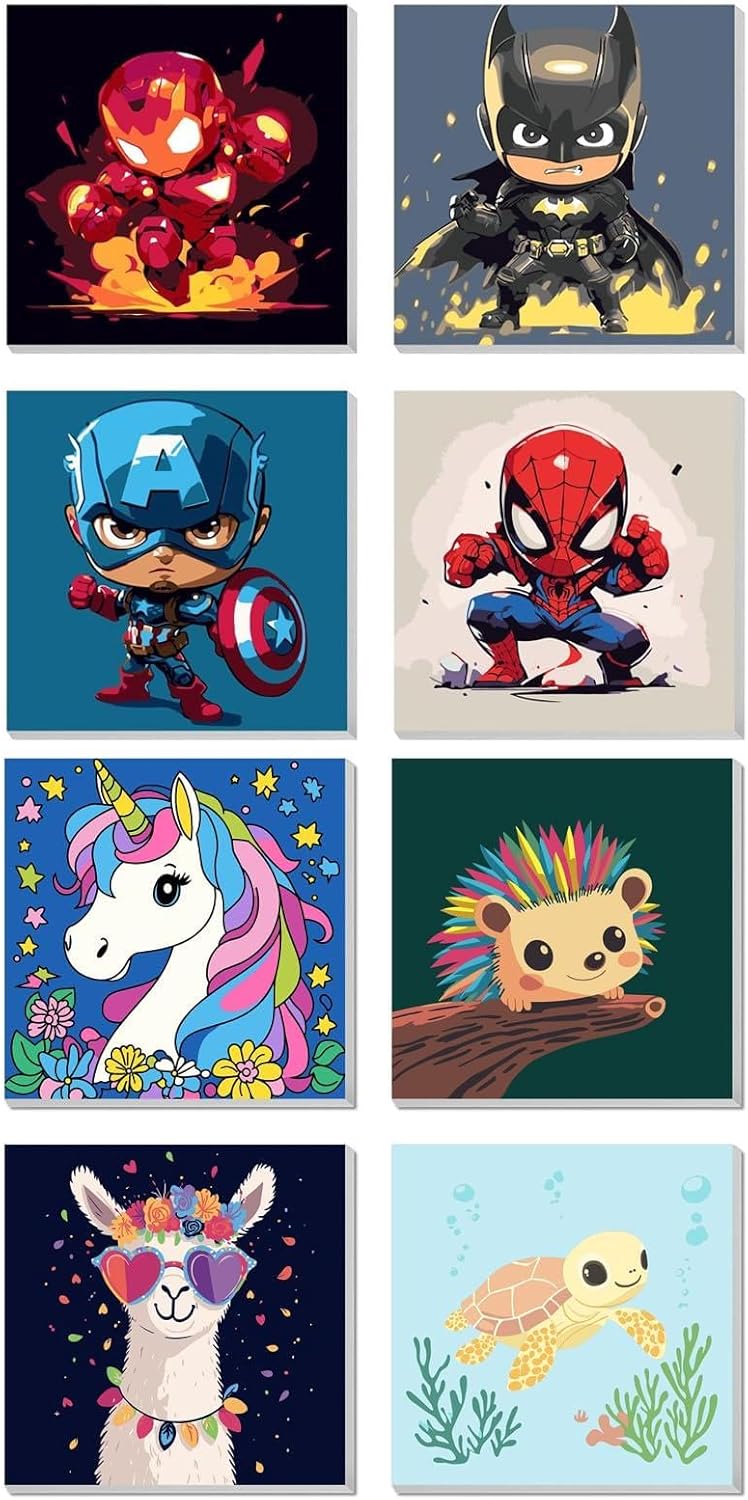 AILIBUT 8 Pack Paint by Numbers Kit for Kids Ages 8-12, Animal Color by Number Painting Kits with Framed Canvas, DIY Art Supplies for Beginners, Fun Educational Craft Kits, 8x8 Inch