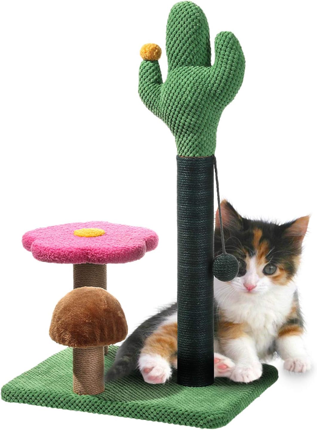 Genenic Cactus Cat Scratching Posts for Indoor Cats, Cat Trees and Towers for Kitten Cats with 3 Scratching Poles and Dangling Ball for…