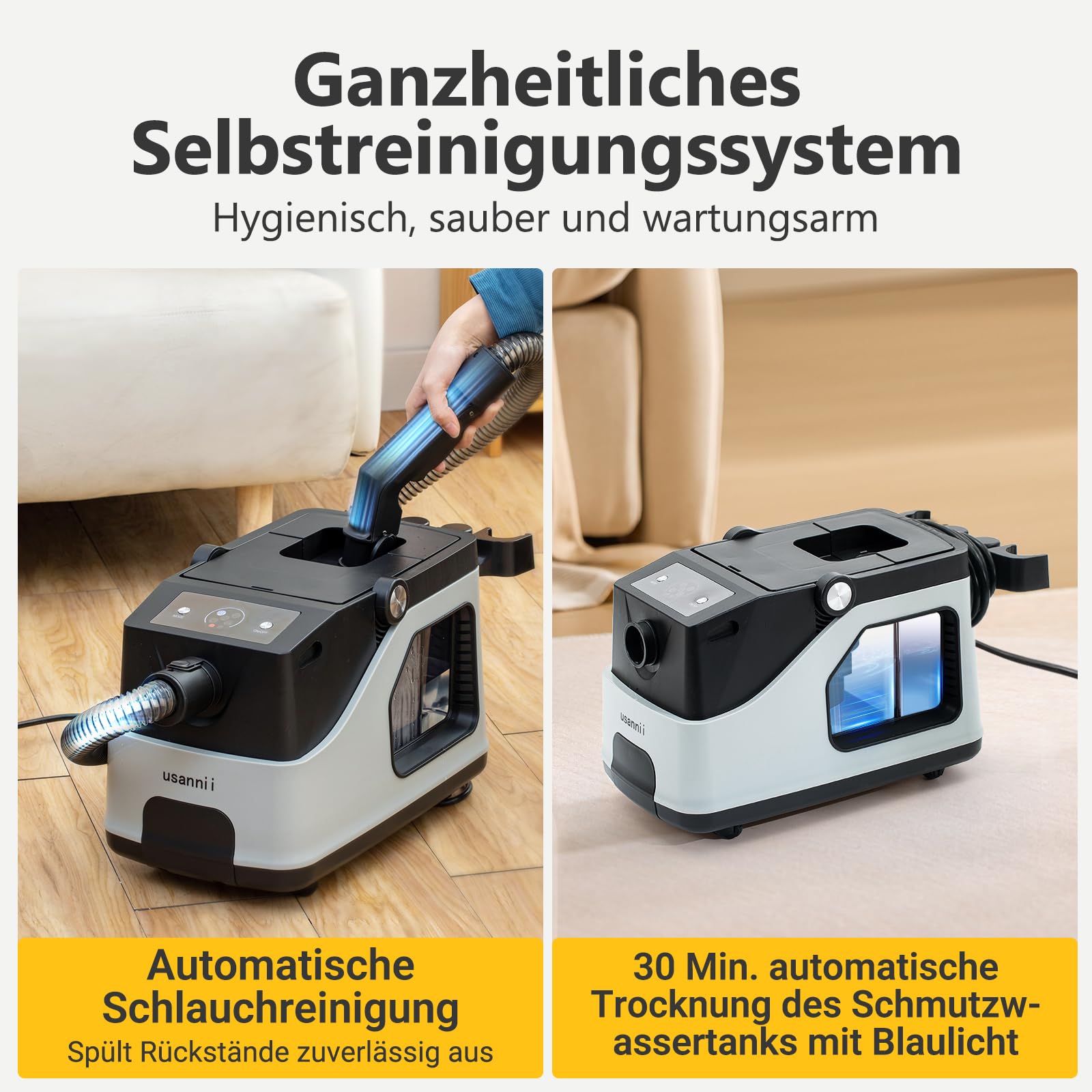 DY-510AC Waschsauger mit Dampffunktion, 20.000 Pa Saugkraft, 100 °C Dampf, 1,5 L/3 L Wassertanks, Selbstreinigungssystem, 5 Aufsätze für Polster, Auto, Teppich und Böden
