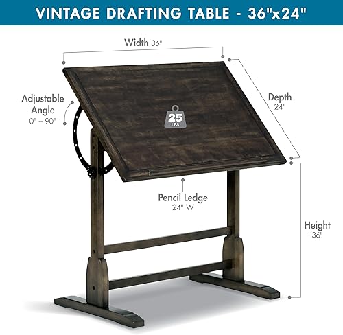Miniatura 35 de Studio Designs - Mesa de dibujo de roble rústico vintage, mesa de dibujo ajustable, mesa de dibujo para manualidades, mesa de pasatiempos, Roble