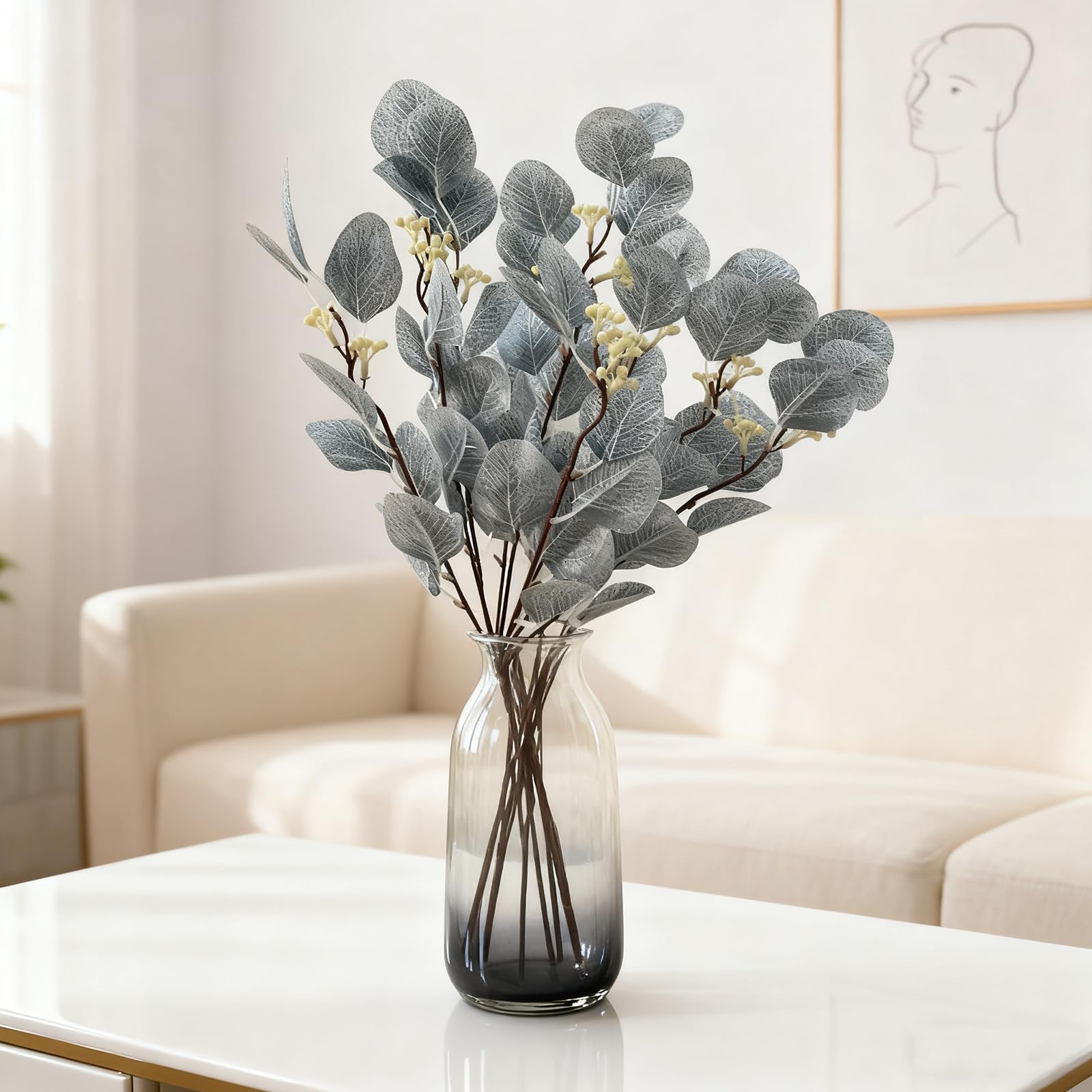 Steli di eucalipto fiori artificiali lunghi argento foglie di dollaro finto bouquet rami decorazione per la casa composizione floreale matrimonio tavolo festival fattoria feste Halloween Deco (blu)