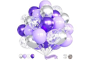 Purple and Silver Balloons: 12 Inch Pastel Purple, Silver Confetti Lavender Balloons for Occasions