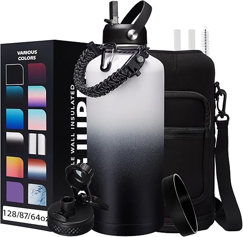 Miniatura 42 de Botella de agua de acero inoxidable aislada al vacío de 40 onzas, mantiene frío 48 h y caliente 24 h, tapa de pajilla y boquilla, funda de Verde